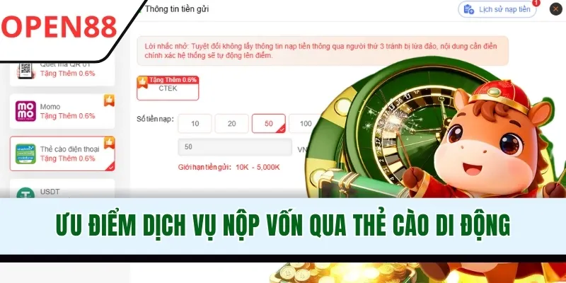 Ưu điểm dịch vụ nộp vốn qua thẻ cào di động